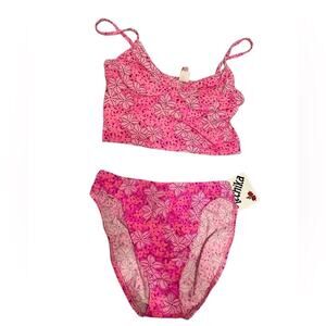New Kechika Pink Floral Print Swimsuit Set Size Large